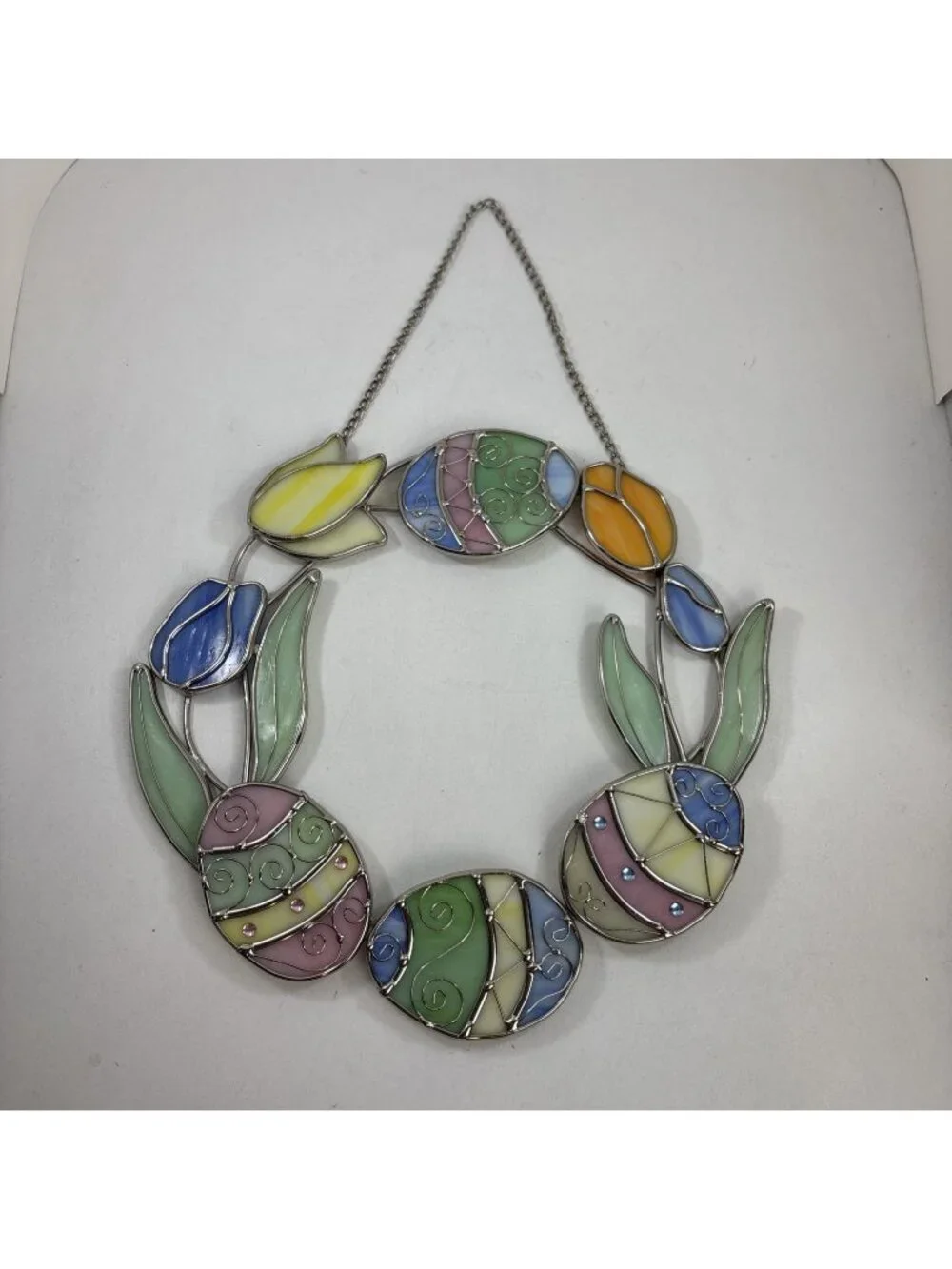 Stained Glass Easter Egg Tulip Wreath Hanging Suncatcher